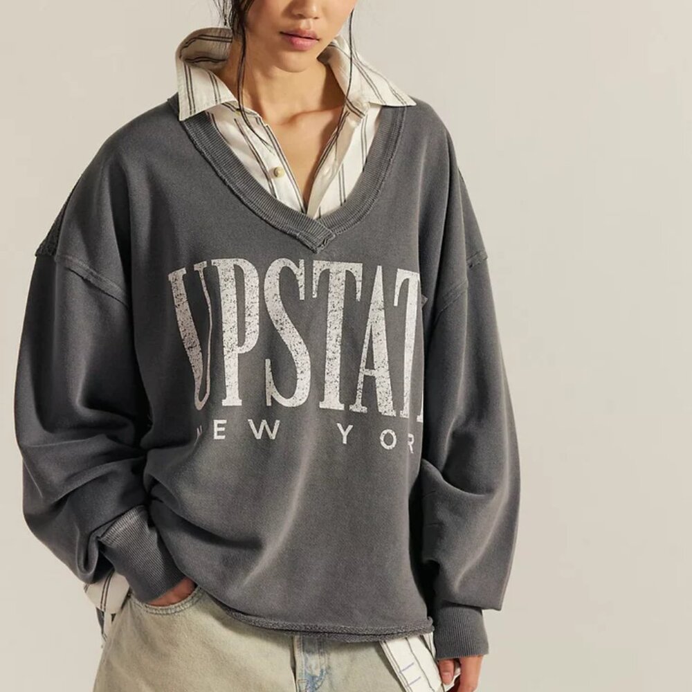 We The Free Charcoal V‑Neck 'UPSTATE New York' Sweatshirt